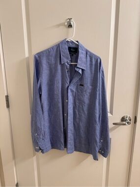 FACONNABLE 100% linen classique Light Blue Button-Up Shirt